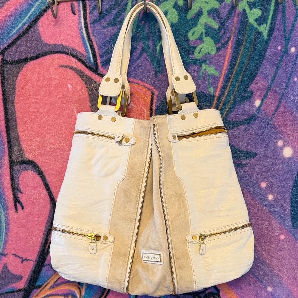 Jimmy Choo Elegant Cream and Beige Shoulder Bag